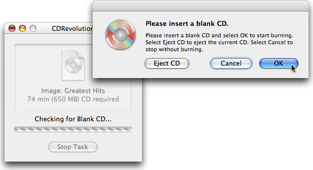 The Please insert a blank CD alert